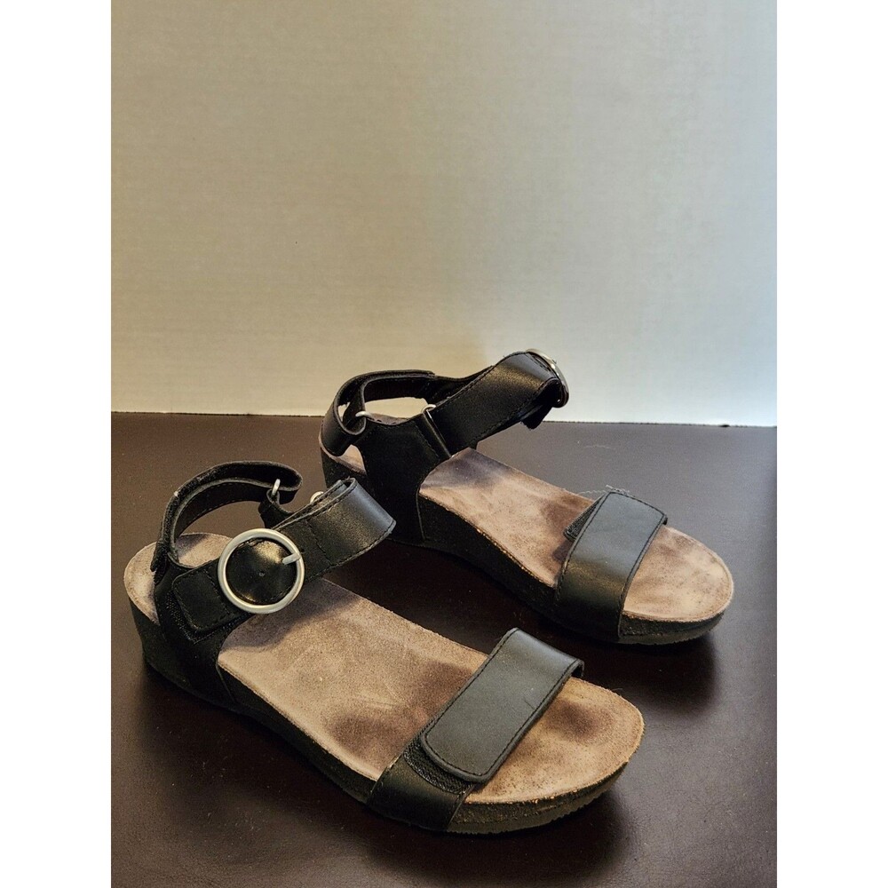 MUNRO Women's Wedge Black Leather Sandals, Size 7.5